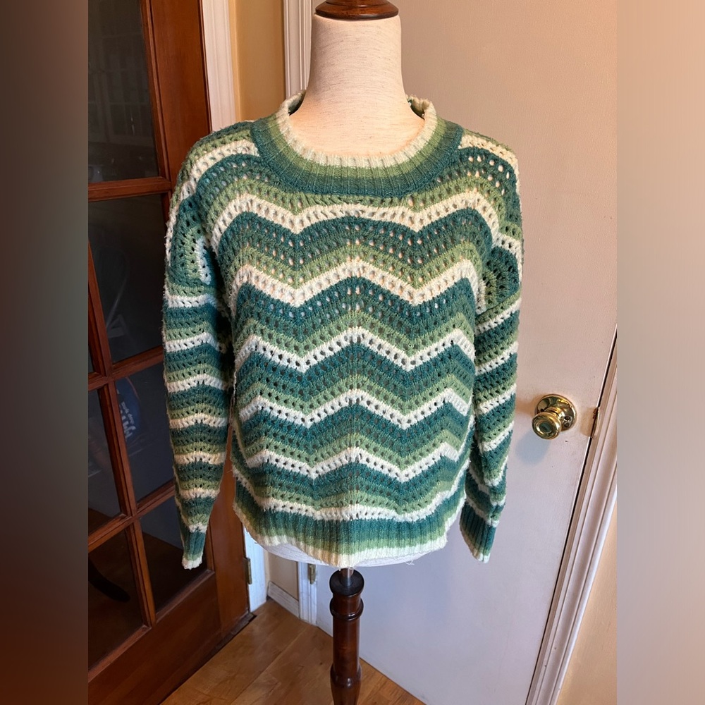 Retro Green Zig Zag Crochet Sweater